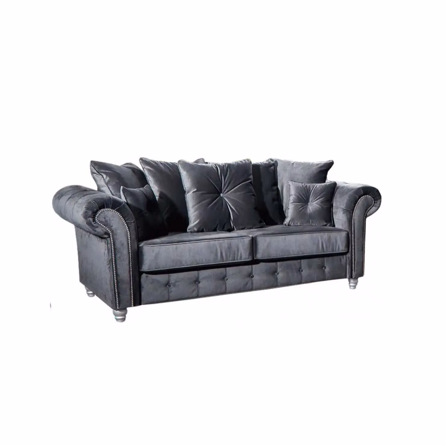 Snugg Furniture UK Limited Raven Plush 3 and 2 Seater Grey Velvet Sofa Set with Button Arms and Scatter Cushions – 2