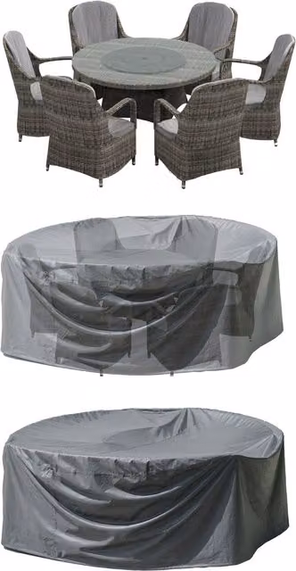 Abrihome Black Polyester Garden Furniture Cover for Round Table Sets, W: 248 cm, H: 91 cm