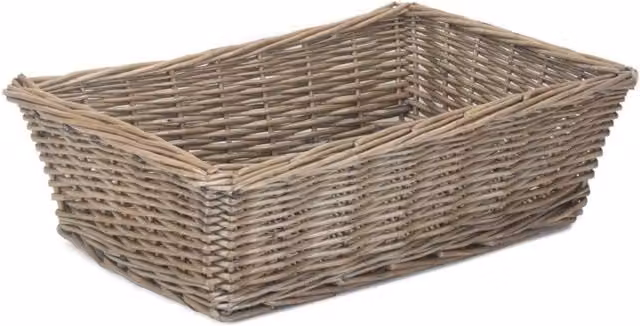 Red Hamper Antique Wash Tapered Rectangular Serving Tray in Brown Rattan and Wood, Width: 14 cm – 1