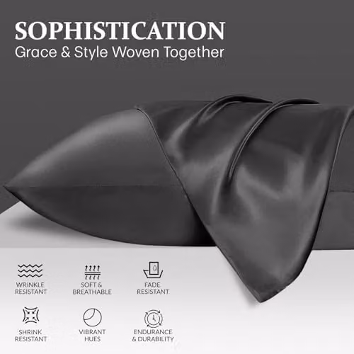Grace Satin Silk Pillowcase 4 Pack in Black and Anthracite with Envelope Closure – 2