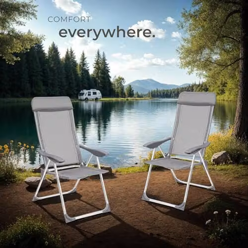 tectake Set of 4 Grey Folding Aluminium Garden Chairs with Adjustable Headrests – 2