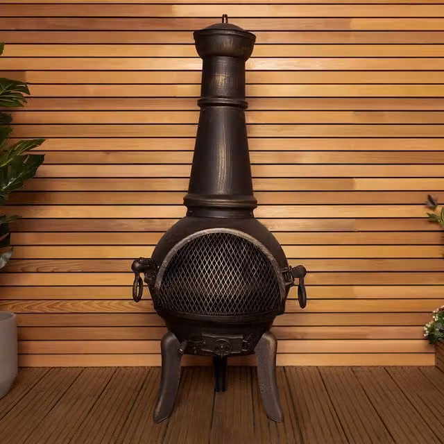 Charles Bentley Extra-Large Open Bowl Mesh Chiminea in Black, H 120 cm x W 43 cm x D 43 cm