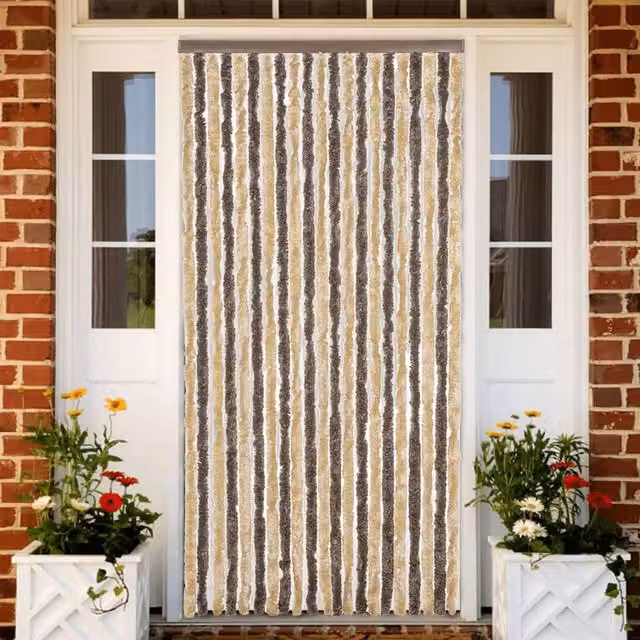 Berkfield Home Striped Chenille Fly Curtain in Dark Brown and Beige, W: 90 cm, H: 200 cm – 1