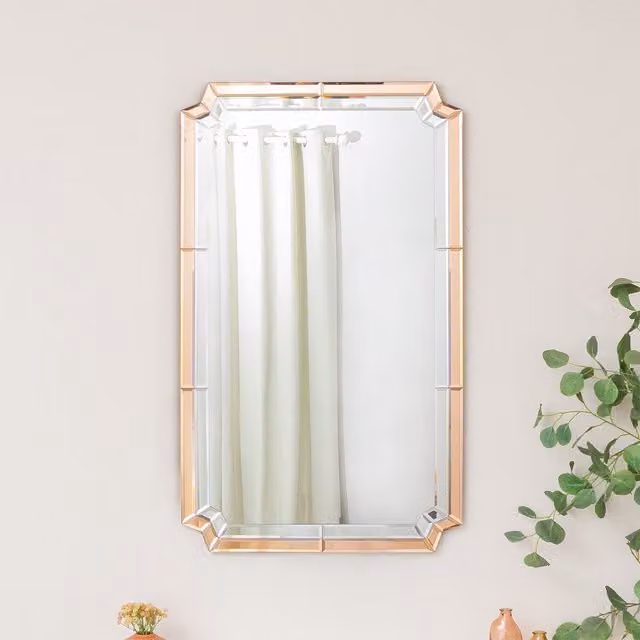 Melody Maison Art Deco Rectangular Pink Glass Wall Mirror, W: 60 cm, H: 100 cm