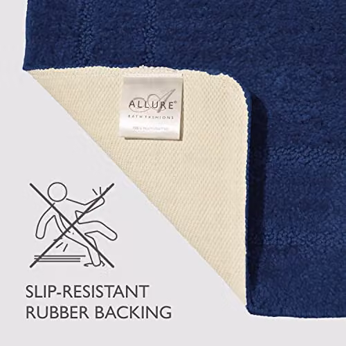 Allure Bath Fashions Two Piece Non-Slip Microfibre Bath and Pedestal Mat Set in Blue – 5