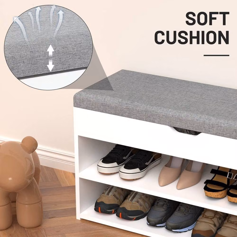 PAWNORA Modern White Fabric and Metal Shoe Bench and Storage Rack for Hallways – 5