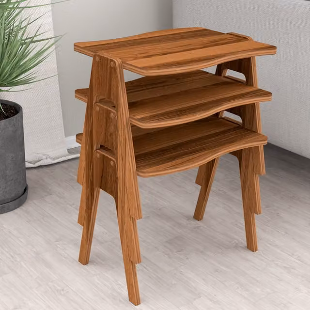 Woohoo Furniture Zigon 3 Piece Nested Coffee Table Set in Brown Walnut