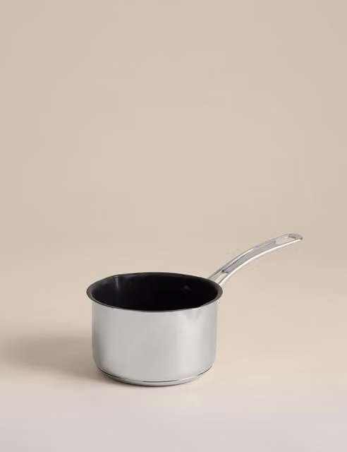 M&S Stainless Steel Non-Stick Milk Pan, Silver, 14cm