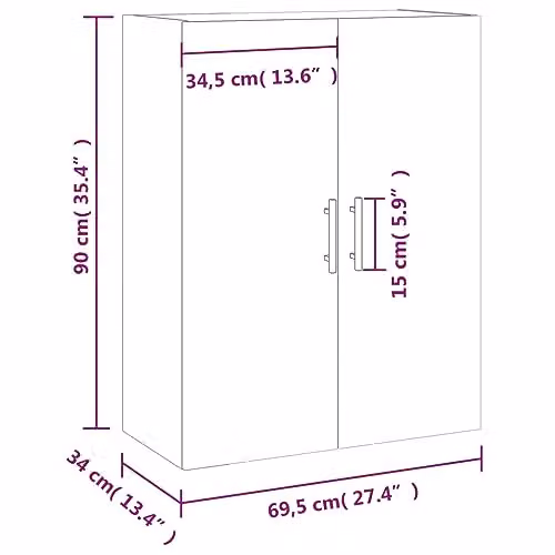 vidaXL Modern Wall Mounted Cabinet in Grey with Hinged Doors and Internal Shelves, W/D/H: 69.5 x 34 x 90 cm – 2