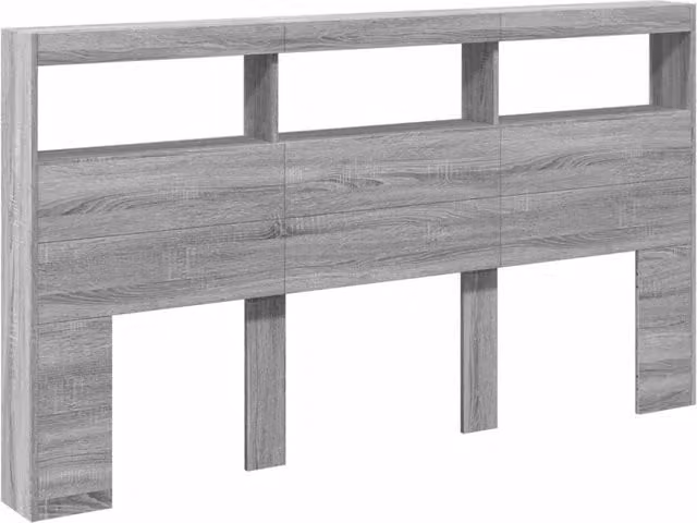 Berkfield Home Headboard Cabinet with LED in Grey Sonoma, W/D/H: 180 x 17 x 102 cm