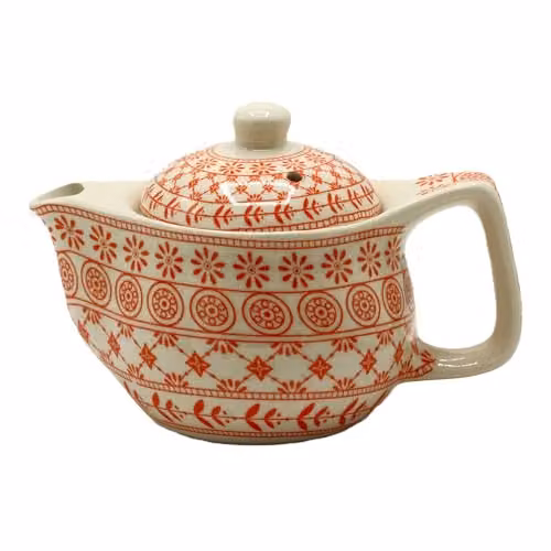 KDMD Small Ceramic Herbal Teapot with Infuser in Amber Orange