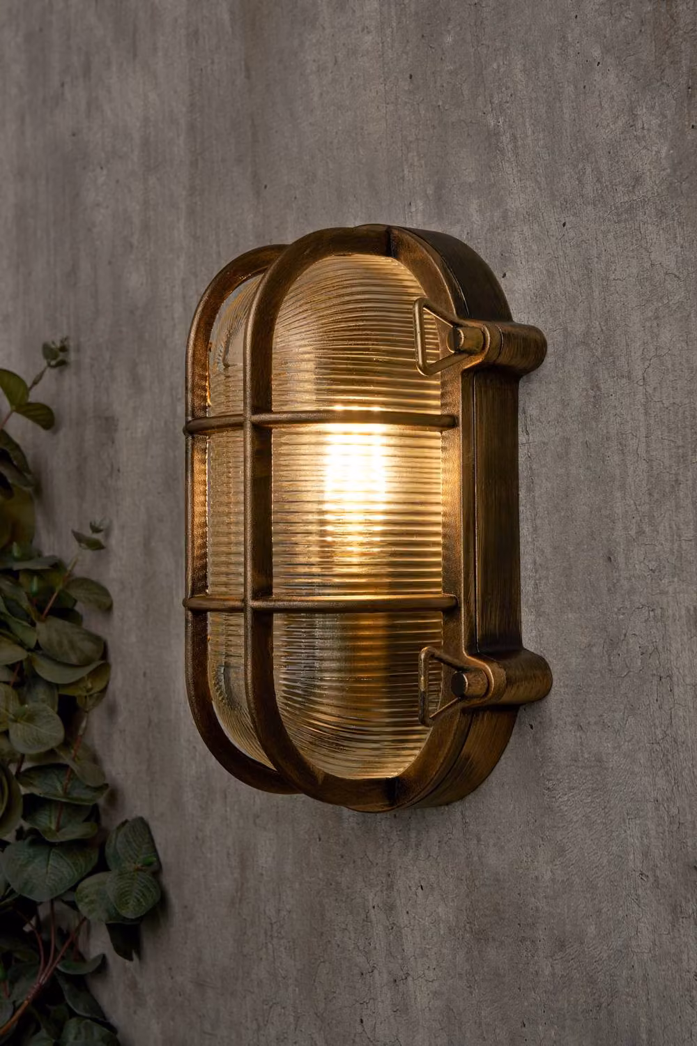 BHS Lighting Mika Caged Oval Outdoor Wall Light in Gold/Brass – 3