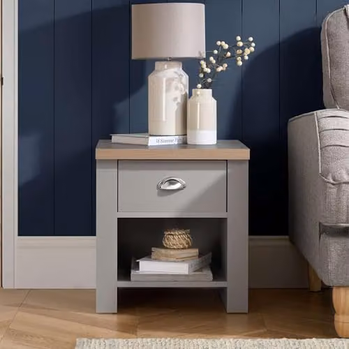 Birlea Highgate 1 Drawer Lamp Table in Grey and Oak – 2