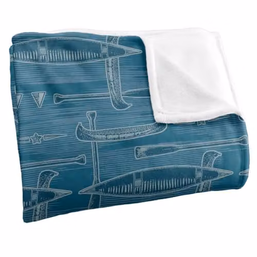 JQ Licensing Lodge Canoe Pattern 2 Silky Touch Super Soft Fleece Throw Blanket in White, W/D/H: 152 x 127 cm – 2