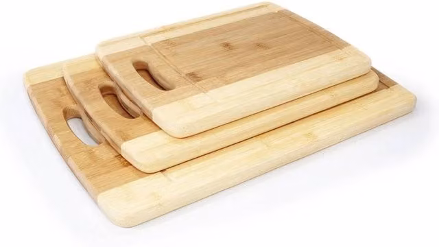 EONLION Set of 3 Rectangular Wooden Chopping Boards in Brown