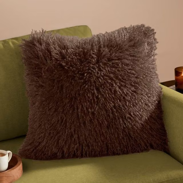 Furn Rowan Faux Fur Square Cushion in Brown, W x D: 50 x 50 cm