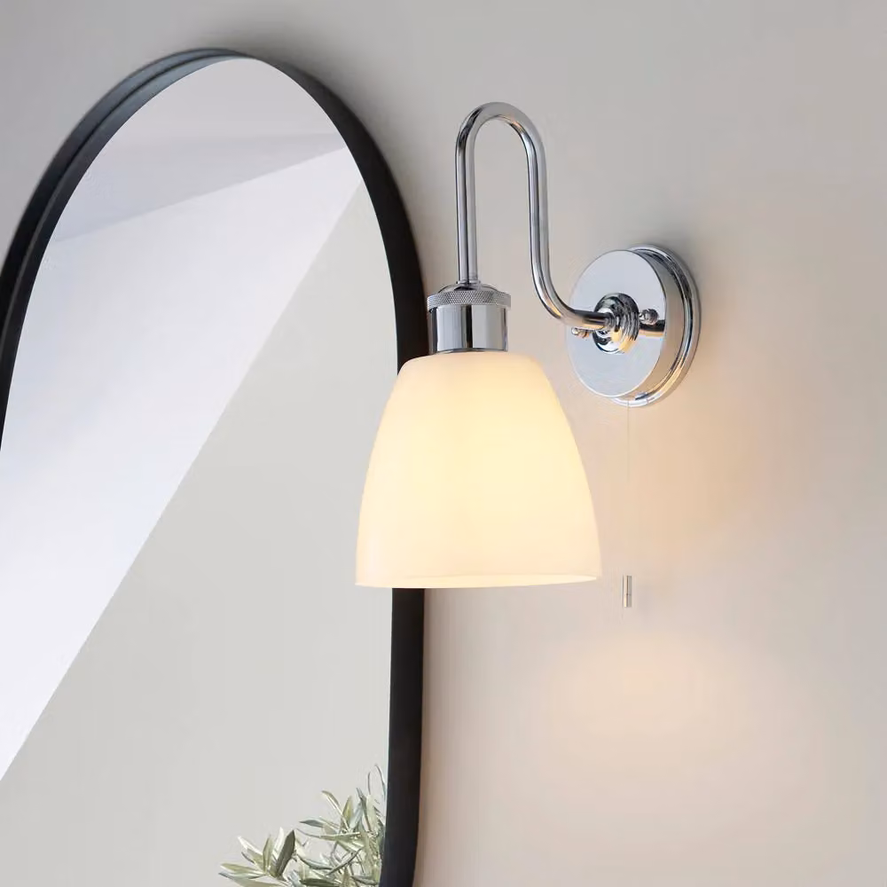 Loops Chrome Plated Bathroom Wall Light with Transparent Glass Shade, IP44 Rated – 2