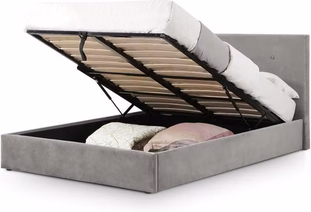 Julian Bowen Shoreditch Grey Velvet Upholstered Ottoman Storage Bed with Lift-Up Base, 180 x 200 cm
