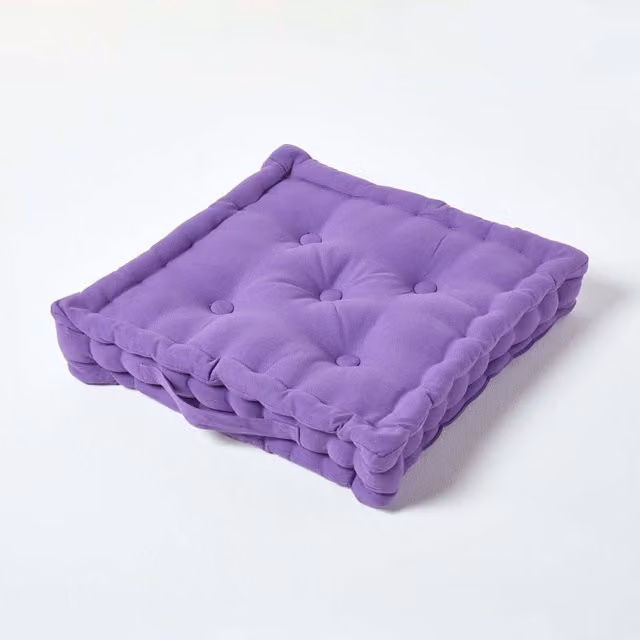 Homescapes Purple Cotton Square Floor Cushion, Height: 8 cm