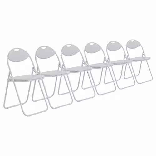 Harbour Housewares White Padded Metal Folding Chairs, Pack of 6