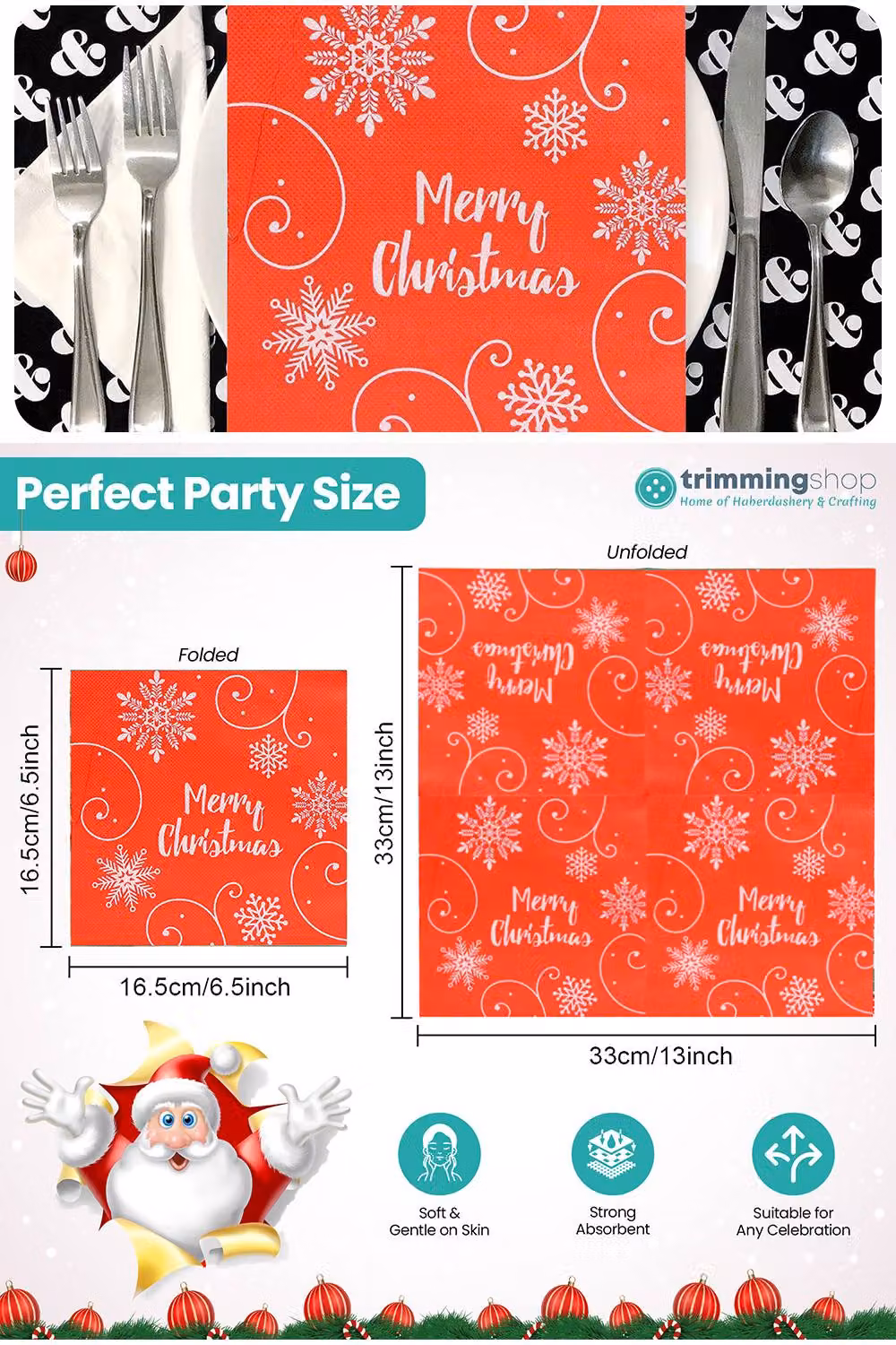 Neel Blue Red and White Snowflake Design Christmas Paper Napkins, 33 cm, 20 pieces – 2