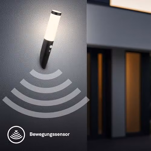 Briloner Black Rechargeable LED Outdoor Wall Light with Motion and Dusk Sensor, Dimmable, IP44 Splash-Proof, W/D/H: 6.5 x 6.5 x 35 cm – 10