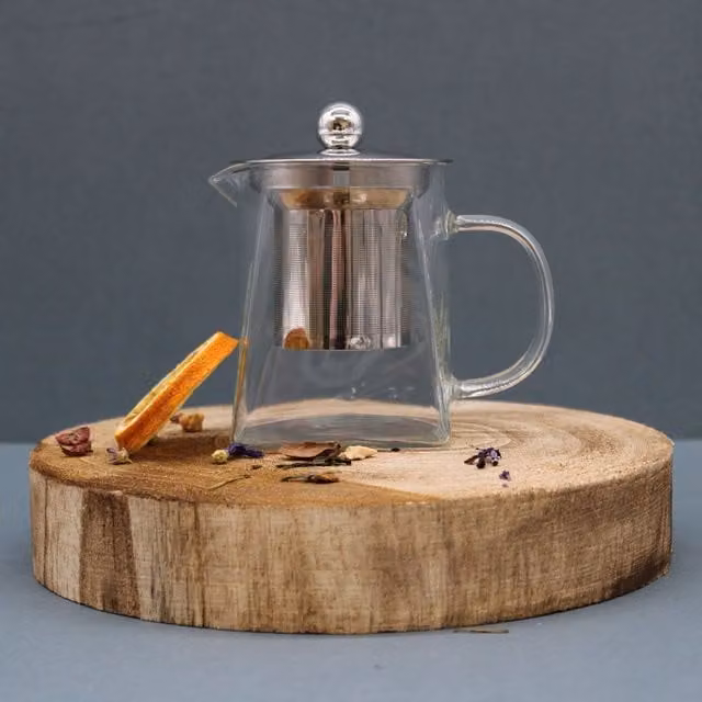 KDMK Elegant Tower Glass Infuser Teapot for Loose Leaf and Blooming Tea, White and Transparent