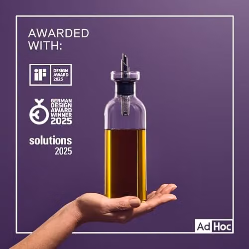 AdHoc AromaPour Grey Glass Oil and Vinegar Bottle, 300ml Non-Drip Dispenser – 3