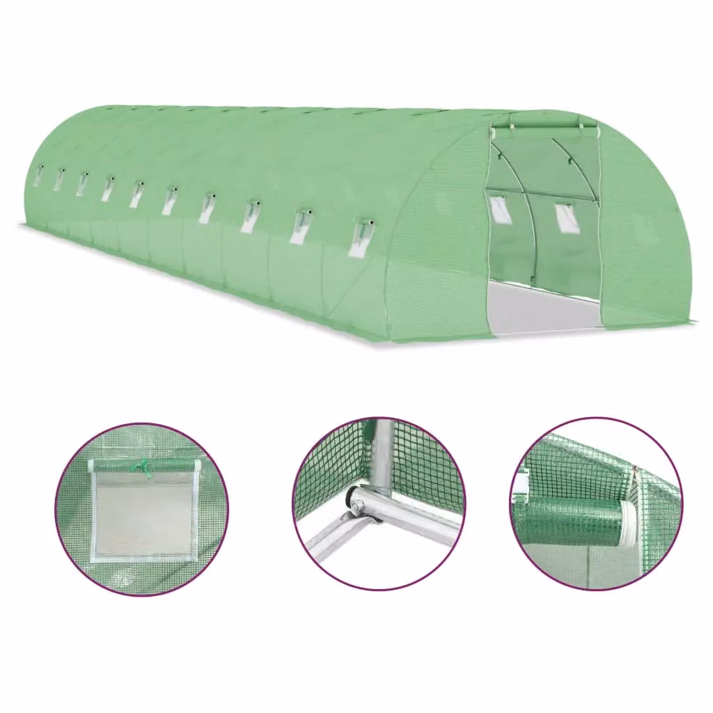 Berkfield Home Green Freestanding Greenhouse with Galvanised Steel Frame, W: 300 cm, D: 1500 cm, H: 200 cm – 2