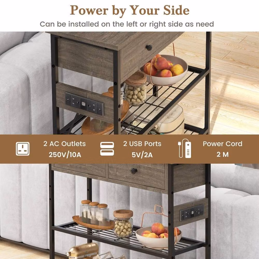 NESTLUNE Narrow Entryway Console Table with Built-in Charging Station, Grey, W/D/H: 100 x 100 x 100 cm – 4