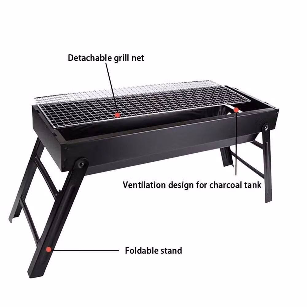 VOGREX Foldable Stainless Steel Charcoal BBQ Grill in Black – 5