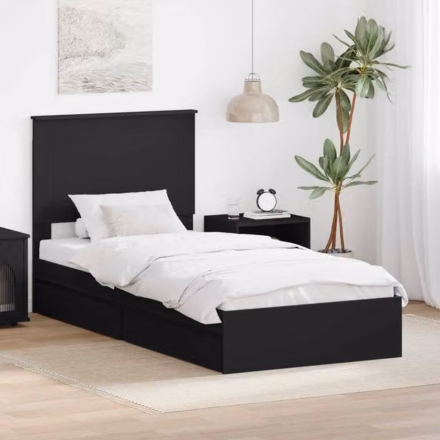 Berkfield Home Black Engineered Wood Storage Bed with Headboard and Drawers W/D/H: 90 x 190 cm – 1