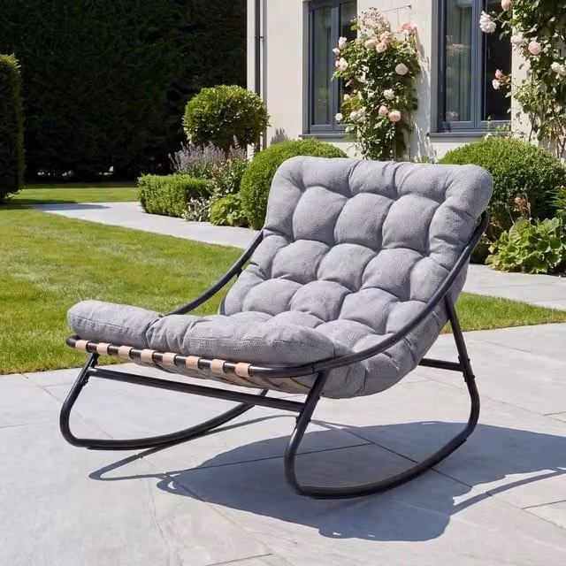 Artemis Home Solace Outdoor Rocking Chair in Grey and Black Metal, W/D/H: 74 x 78 x 101 cm
