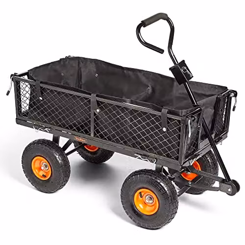 VonHaus Garden Utility Cart with Steel Frame and Wipe Clean Lining, Black