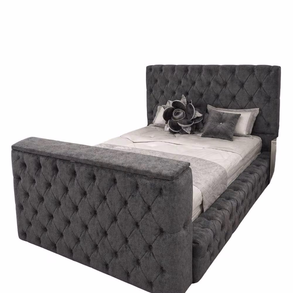 Stratus Interiors Ambassador King Size TV Bed in Dark Grey Velvet with Built-In Lift Storage and Solid Wood Frame – 2