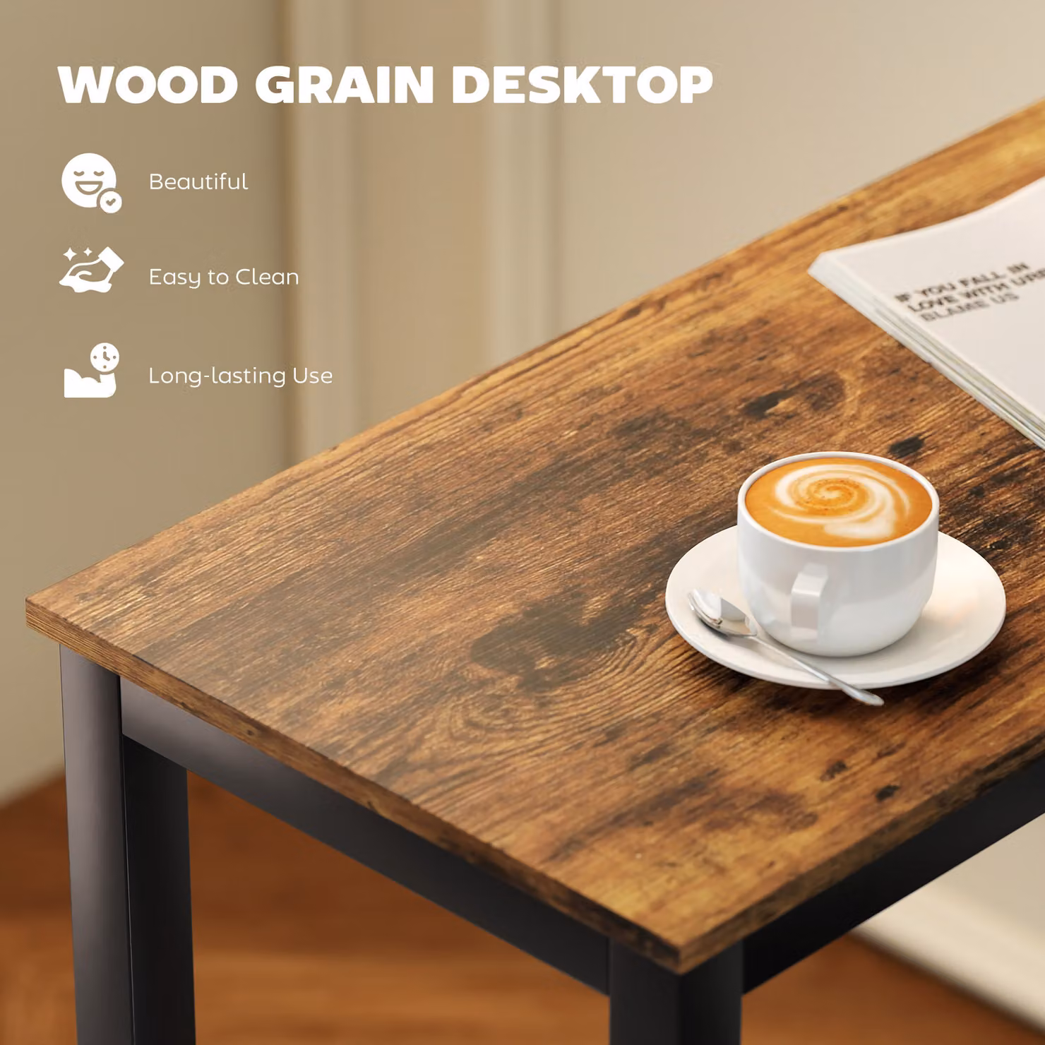 HOMCOM Rectangular Bar Table in Rustic Brown Wood Effect for Kitchen and Dining Rooms – 4