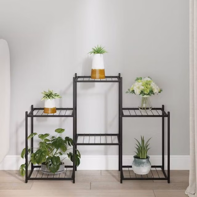 Berkfield Home Minimalist Black Metal Flower Stand, H 83 x W 25 x D 60 cm – 1
