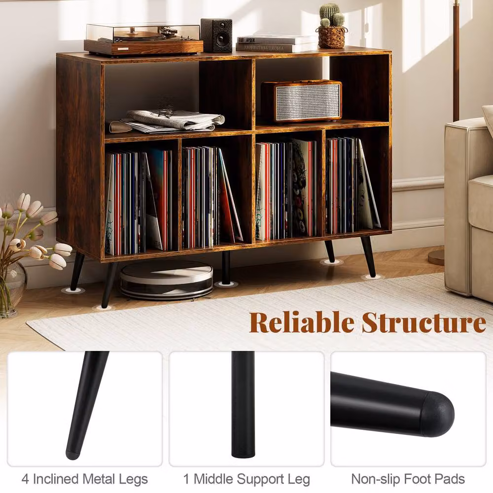 Gymax 3-Tier Mid-Century Record Player Stand and Vinyl Shelves in Brown – 5