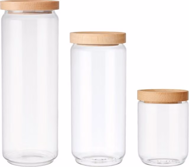 KitchenCraft Idilica Airtight Glass Storage Jar Set, 3 Piece, Transparent
