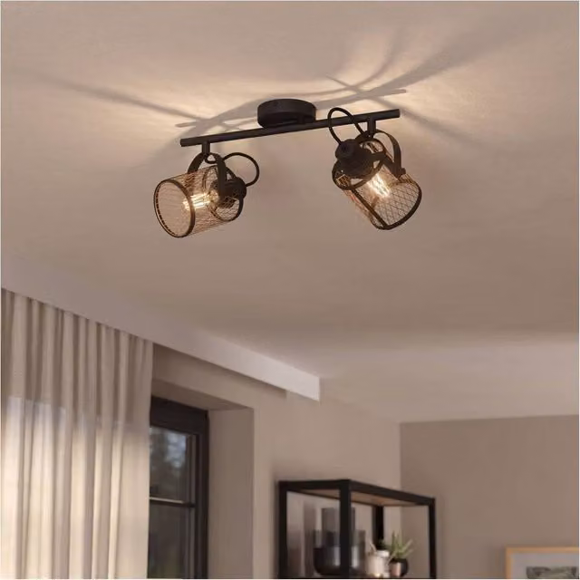 Loops Modern Black Metal Double Ceiling Spotlight with E27 Fitting