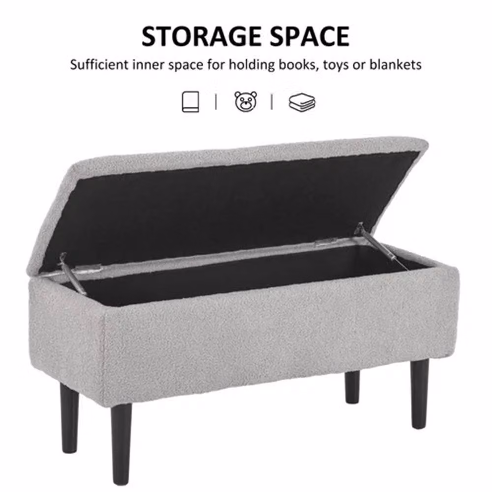 Nordara Grey Fabric Upholstered Ottoman Storage Box with Wooden Legs W/D/H: 120 x 45 x 38 cm – 3