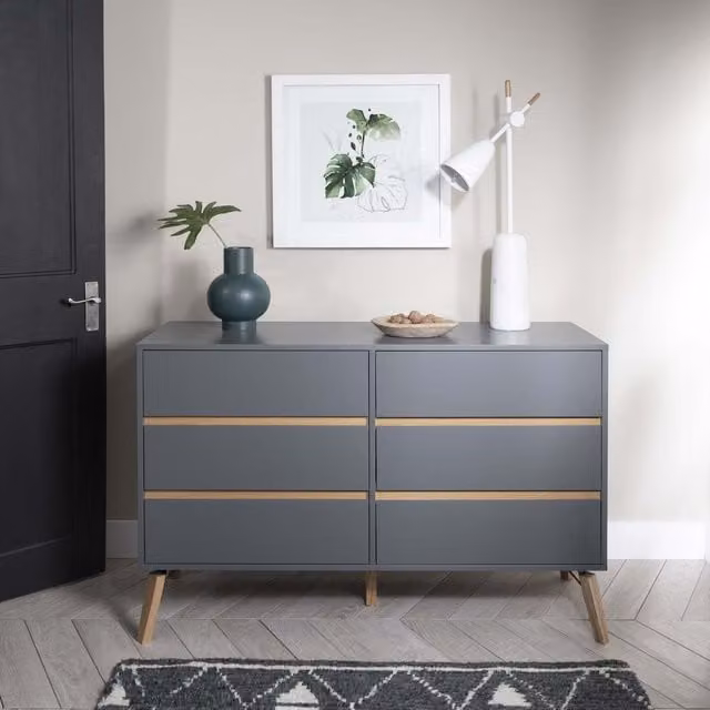 Otto 6 Drawer Chest of Drawers in Grey Pine Wood