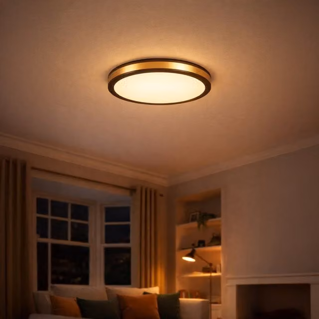 Eglo Pescaito LED Round Flush Ceiling Light in Black and Gold/Brass