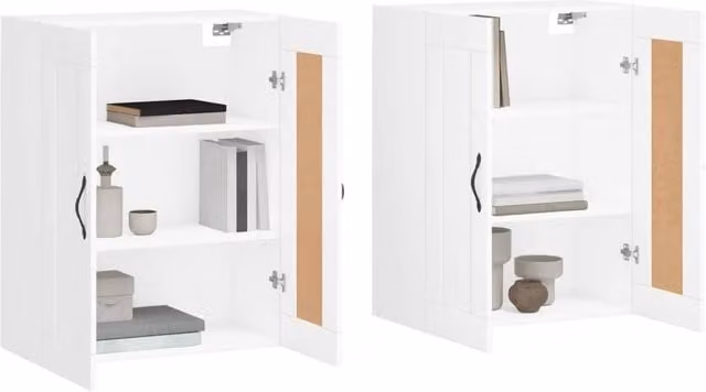 Berkfield Home Set of 2 White Wall Mounted Cabinets with Hinged Doors and Internal Shelves
