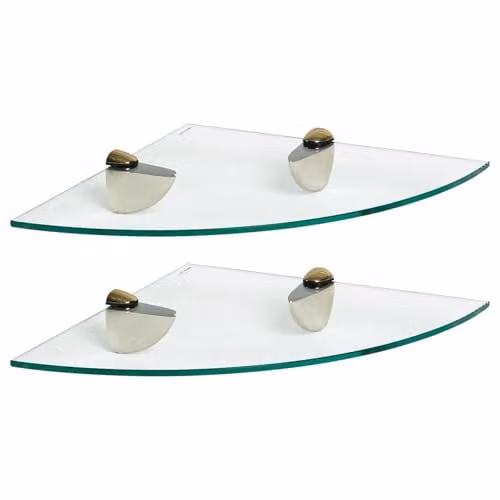 Harbour Housewares 2x Floating Glass Corner Shelves in Gold and Transparent, W/D/H: 30 x 30 x 30 cm