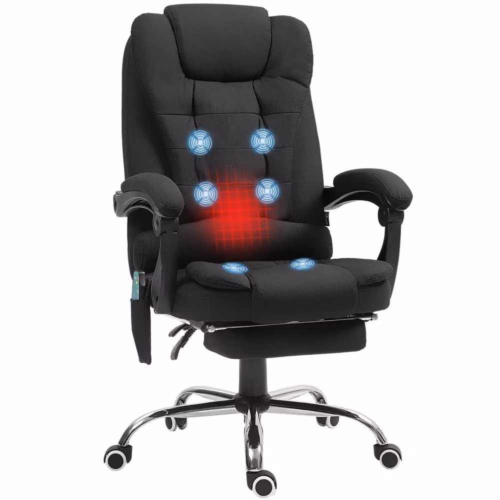 STILVORA Black Executive Massage Office Chair with Reclining Back, Footrest and Headrest – 4