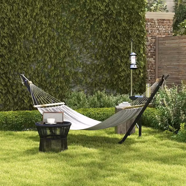 Outsunny Hammock Stand with Side Tray in Black Powder Coated Steel