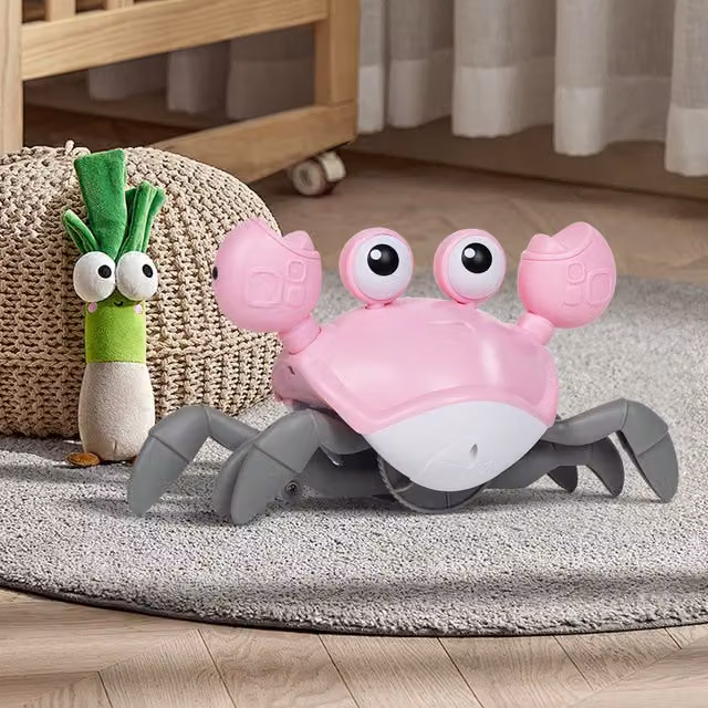 Kidkid Rechargeable Musical Crawling Crab Sensory Toy in Pink