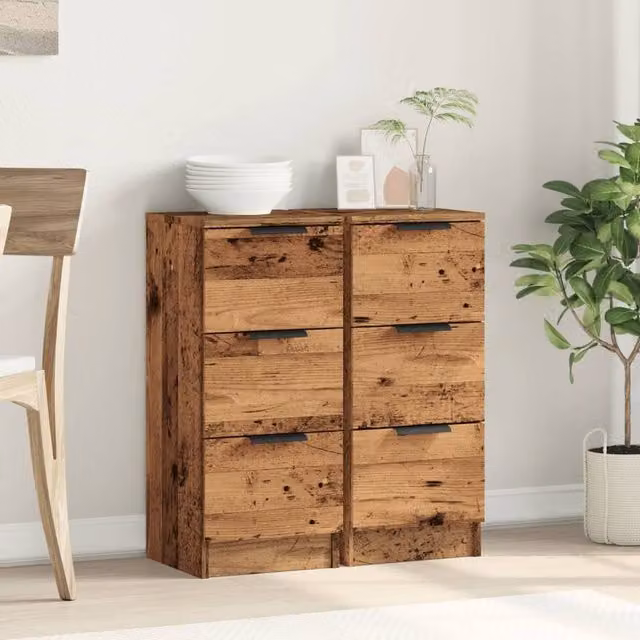 Berkfield Home Set of 2 Rustic Brown Engineered Wood Sideboards, W/D/H: 30 x 30 x 70 cm