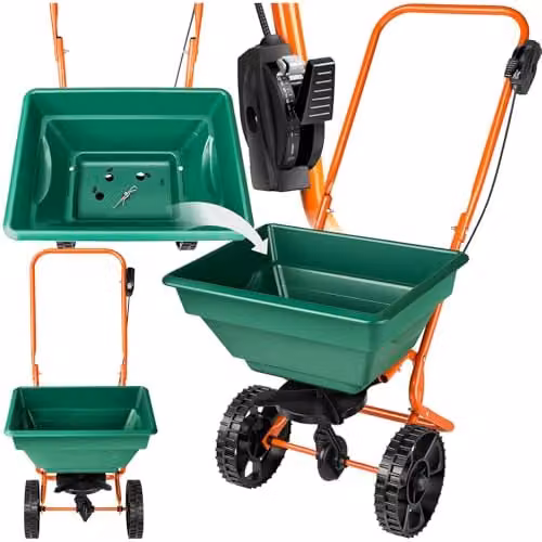 tectake Green Manual Broadcast Lawn Spreader with 25-Litre Capacity and Steel Frame – 1